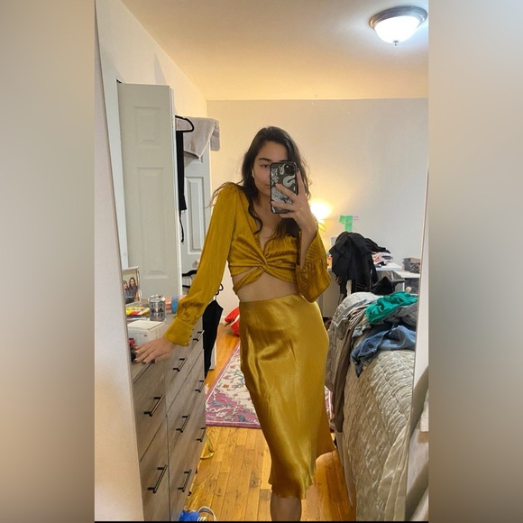 Aritzia Babaton Gold slip midi skirt - Picture 1 of 10